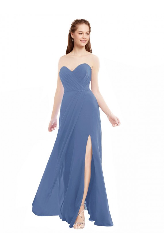 Soft Chiffon A-Line Long Sleeveless Windsor Blue Bridesmaid Dresses Barrie
