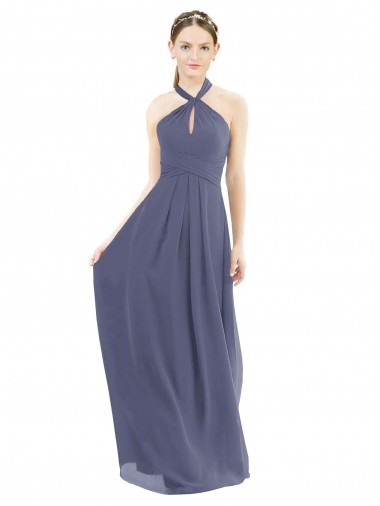 Soft Chiffon A-Line Long Sleeveless Silver Stone Low Back Bridesmaid Dress Barrie