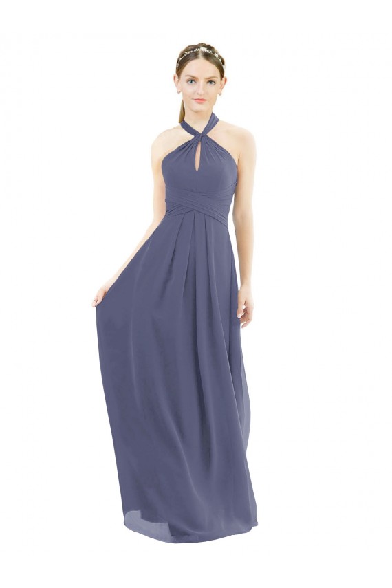 Soft Chiffon A-Line Long Sleeveless Silver Stone Low Back Bridesmaid Dress Barrie