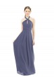 Soft Chiffon A-Line Long Sleeveless Silver Stone Low Back Bridesmaid Dress Barrie