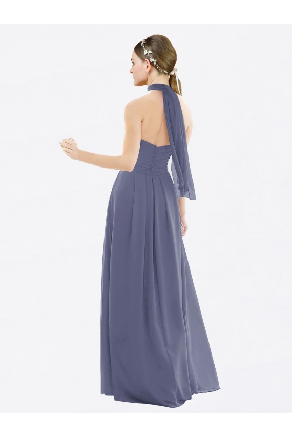 Soft Chiffon A-Line Long Sleeveless Silver Stone Low Back Bridesmaid Dress Barrie