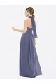 Soft Chiffon A-Line Long Sleeveless Silver Stone Low Back Bridesmaid Dress Barrie