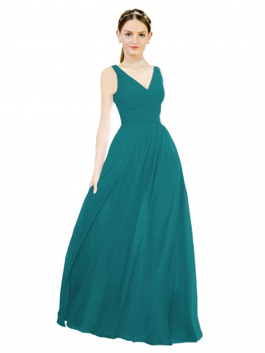 Chiffon A-Line Long Sleeveless Hunter Bridesmaid Gowns Barrie