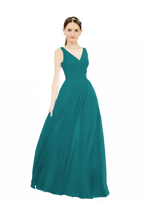 Chiffon A-Line Long Sleeveless Hunter Bridesmaid Gowns Barrie