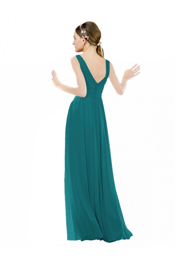 Chiffon A-Line Long Sleeveless Hunter Bridesmaid Gowns Barrie