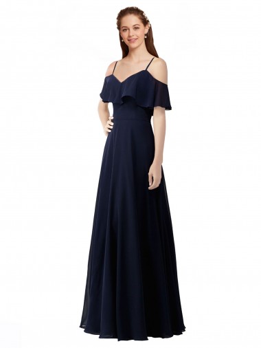 Soft Chiffon A-Line Long Sleeveless Dark Navy Bridesmaid Dress Barrie