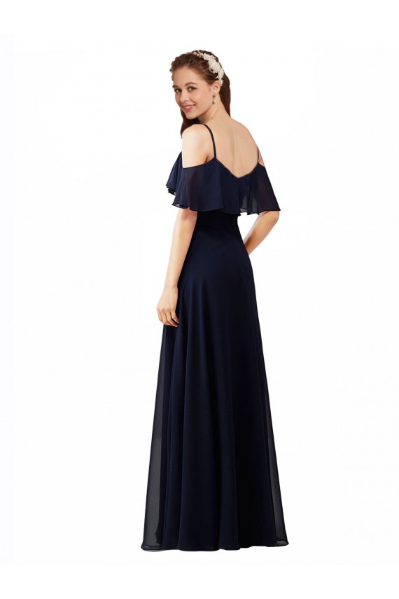 Soft Chiffon A-Line Long Sleeveless Dark Navy Bridesmaid Dress Barrie