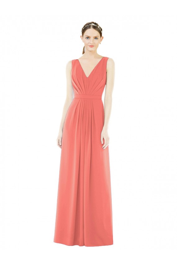Soft Chiffon A-Line Long Sleeveless Coral V-Back Bridesmaid Dress Barrie