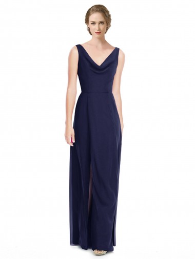 Soft Chiffon A-Line Long Sleeveless V-Back Side Front Slit Bridesmaid Dresses Barrie