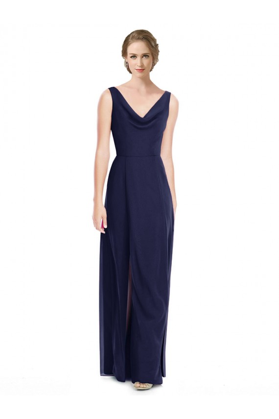 Soft Chiffon A-Line Long Sleeveless V-Back Side Front Slit Bridesmaid Dresses Barrie