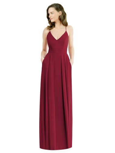 Soft Chiffon A-Line Long Sleeveless Open Back Burgundy Evening Dresses Barrie
