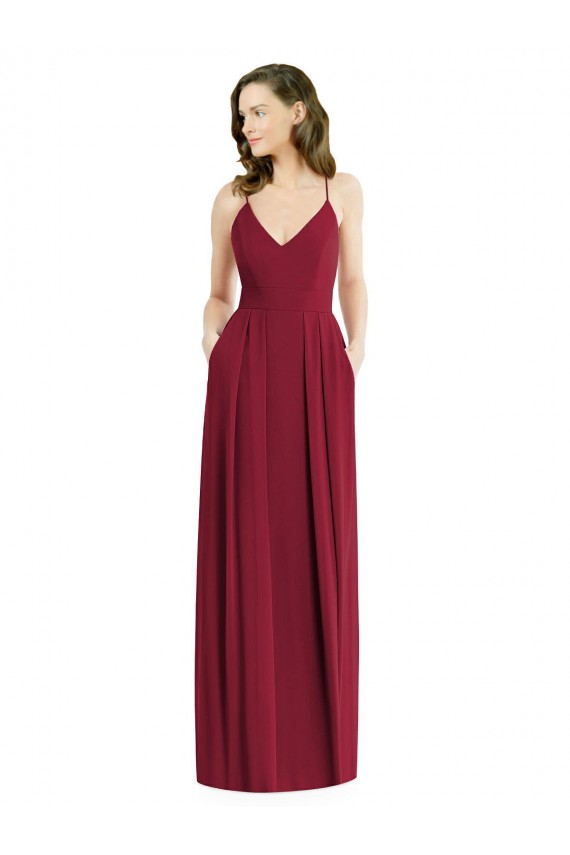 Soft Chiffon A-Line Long Sleeveless Open Back Burgundy Evening Dresses Barrie