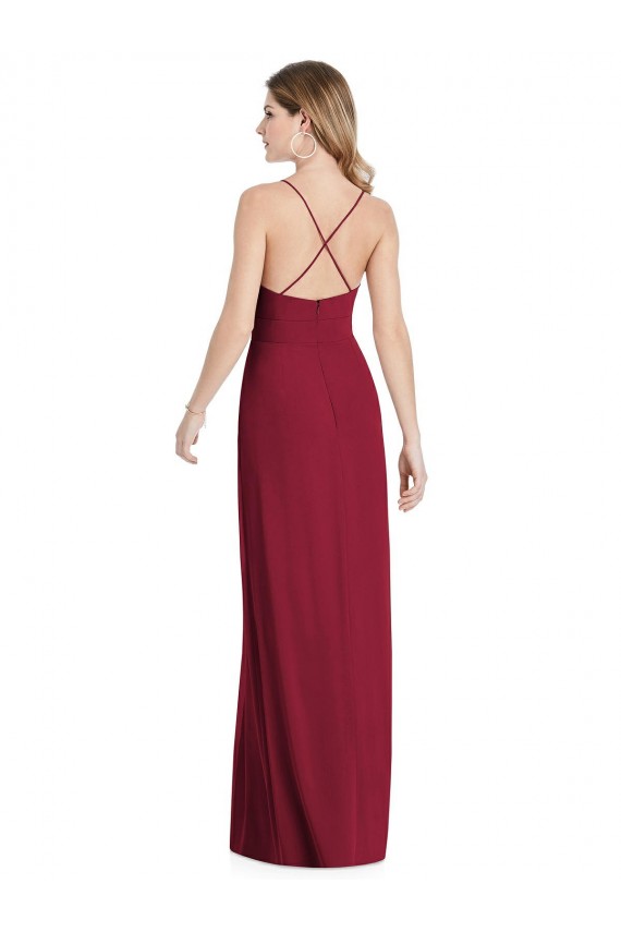 Soft Chiffon A-Line Long Sleeveless Open Back Burgundy Evening Dresses Barrie
