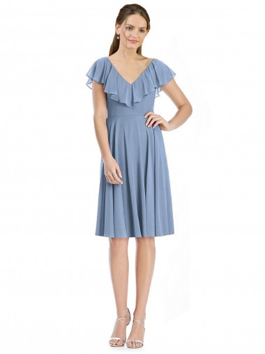 Soft Chiffon A-Line Cocktail Length Cap Sleeves V-Back Bridesmaid Dress Barrie