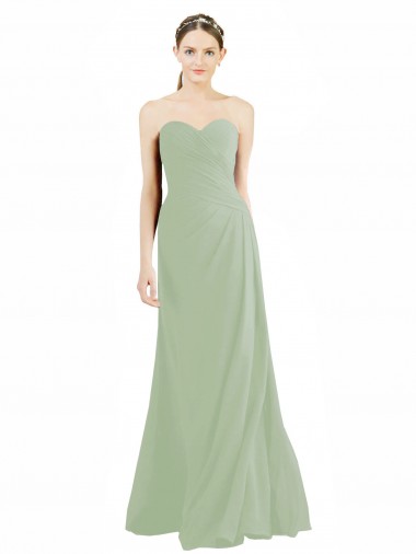 Soft Chiffon A-Line Long Sleeveless Smoke Green Bridesmaid Gowns Barrie