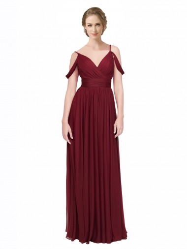 Chiffon A-Line Long Sleeveless Low Back Burgundy Bridesmaid Dresses Barrie