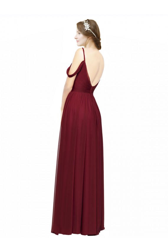 Chiffon A-Line Long Sleeveless Low Back Burgundy Bridesmaid Dresses Barrie