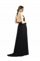 Soft Chiffon A-Line Long Sleeveless Open Back Oyster Silver Bridesmaid Dresses Barrie