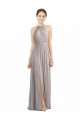 Soft Chiffon A-Line Long Sleeveless Open Back Oyster Silver Bridesmaid Dresses Barrie
