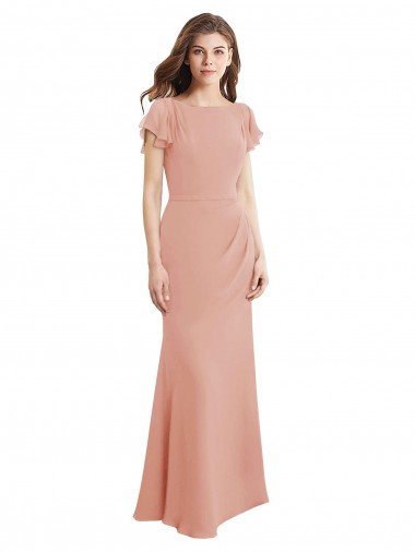 Soft Chiffon Mermaid Long Sleeveless Low Back Bliss Pink Prom Dresses Barrie