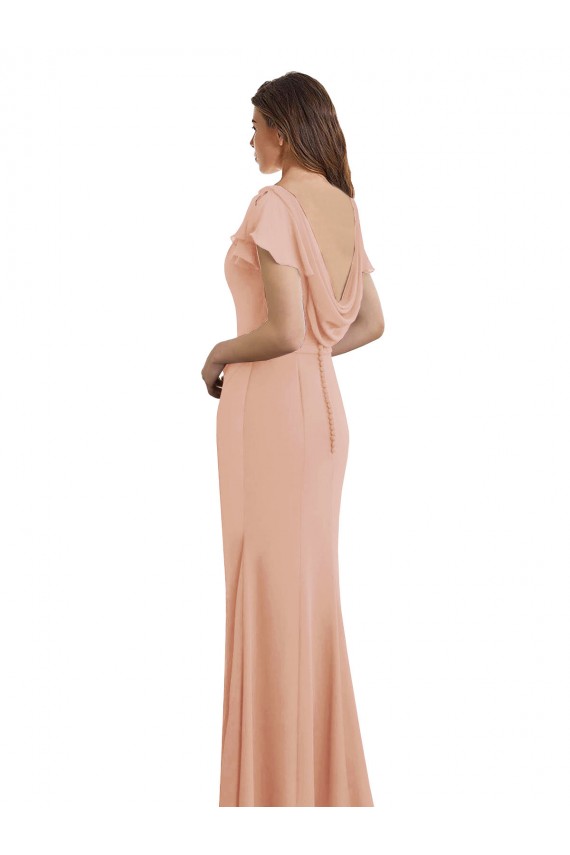 Soft Chiffon Mermaid Long Sleeveless Low Back Bliss Pink Prom Dresses Barrie