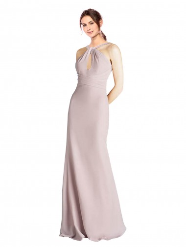 Soft Chiffon Sheath Long Sleeveless Open Back Bridesmaid Dress Barrie