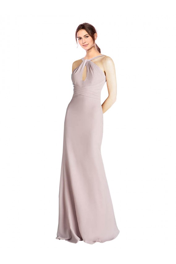 Soft Chiffon Sheath Long Sleeveless Open Back Bridesmaid Dress Barrie