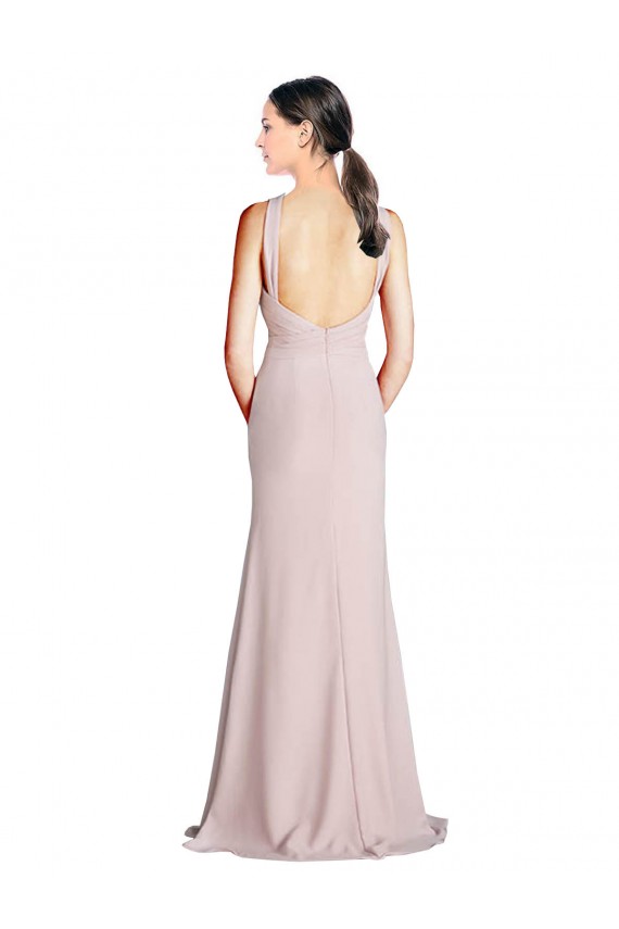 Soft Chiffon Sheath Long Sleeveless Open Back Bridesmaid Dress Barrie