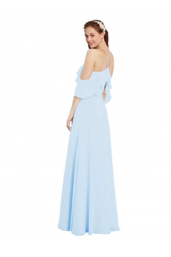 Soft Chiffon A-Line Long Cold Shoulder Light Sky Blue Bridesmaid Dresses Barrie