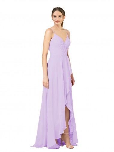 Soft Chiffon Sheath Long Sleeveless Open Back High Low Bridesmaid Dress Barrie