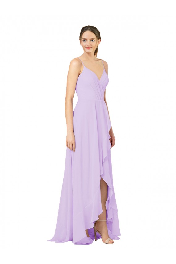 Soft Chiffon Sheath Long Sleeveless Open Back High Low Bridesmaid Dress Barrie