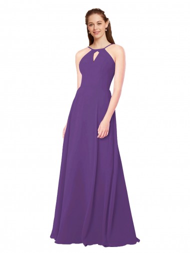 Soft Chiffon Sheath Long Sleeveless Plum Purple Bridesmaid Dress Barrie