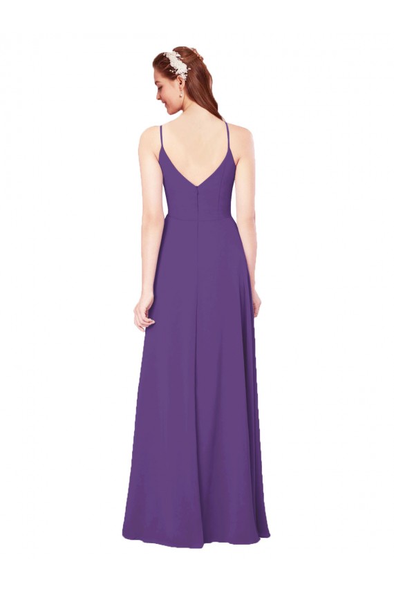 Soft Chiffon Sheath Long Sleeveless Plum Purple Bridesmaid Dress Barrie
