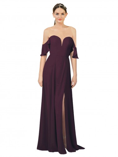 Soft Chiffon Sheath Long Cold Shoulder Formal Dress / Bridesmaid Dress Barrie