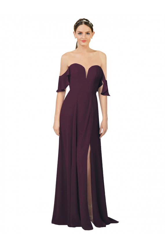 Soft Chiffon Sheath Long Cold Shoulder Formal Dress / Bridesmaid Dress Barrie