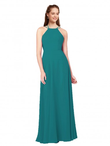 Soft Chiffon Sheath Long Sleeveless Criss Cross Back Bridesmaid Dress Barrie