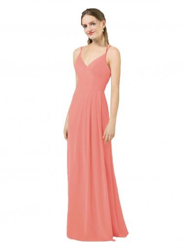 Soft Chiffon Sheath Long Sleeveless V-Neck Keyhole Back Bridesmaid Dresses Barrie