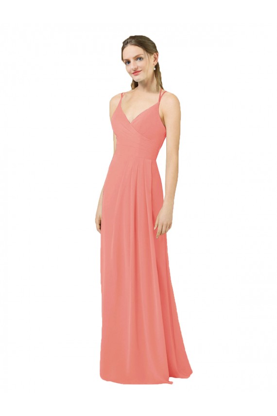 Soft Chiffon Sheath Long Sleeveless V-Neck Keyhole Back Bridesmaid Dresses Barrie