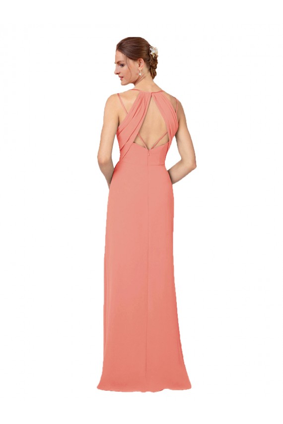 Soft Chiffon Sheath Long Sleeveless V-Neck Keyhole Back Bridesmaid Dresses Barrie