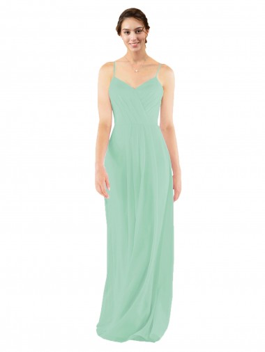 Soft Chiffon Sheath Long Sleeveless Mint Green Keyhole Back Bridesmaid Dress Barrie