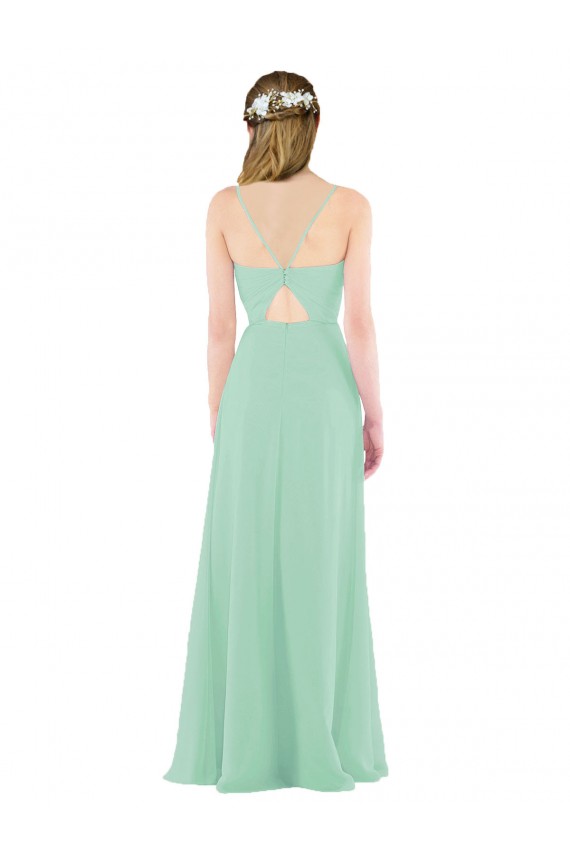 Soft Chiffon Sheath Long Sleeveless Mint Green Keyhole Back Bridesmaid Dress Barrie