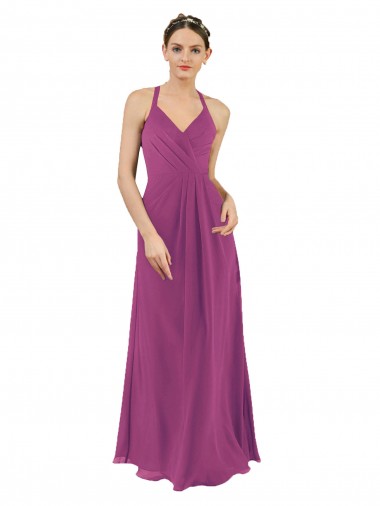 Soft Chiffon Sheath Long Sleeveless Keyhole Back Bridesmaid Dress Barrie