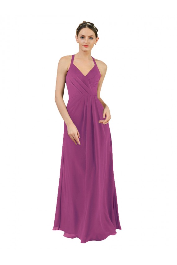 Soft Chiffon Sheath Long Sleeveless Keyhole Back Bridesmaid Dress Barrie