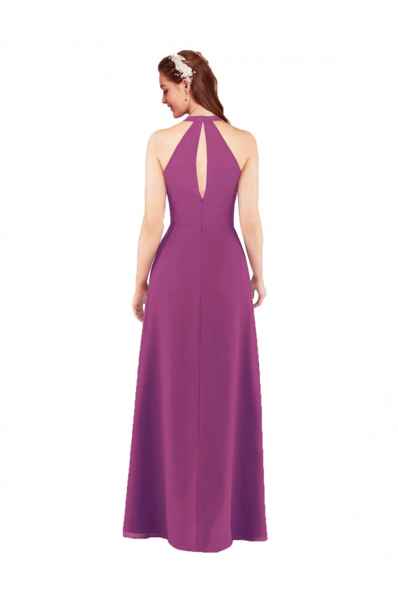 Soft Chiffon Sheath Long Sleeveless Keyhole Back Bridesmaid Dress Barrie