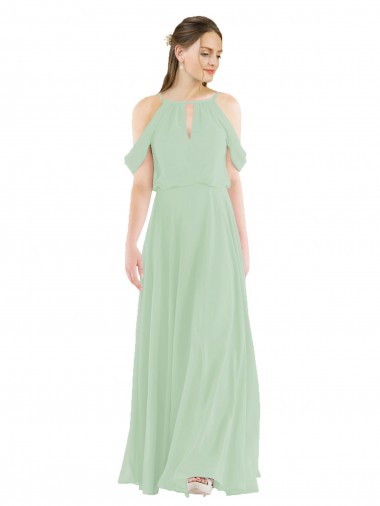 Soft Chiffon Sheath Long Sleeveless Sage Bridesmaid Dress Barrie