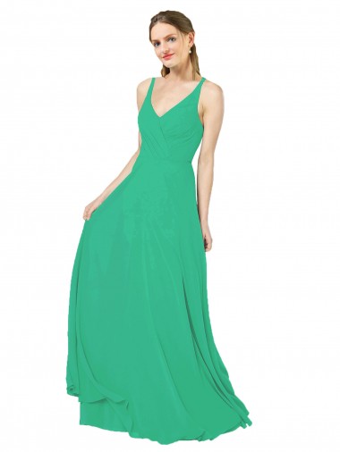 Soft Chiffon Sheath Long Sleeveless Criss Cross Back Emerald Green Bridesmaid Dresses Barrie