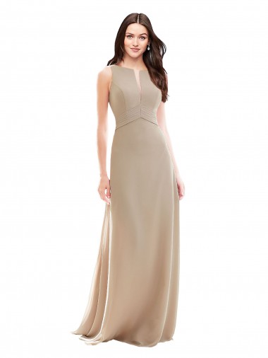 Soft Chiffon A-Line Long Sleeveless Champagne Bridesmaid Dress Barrie