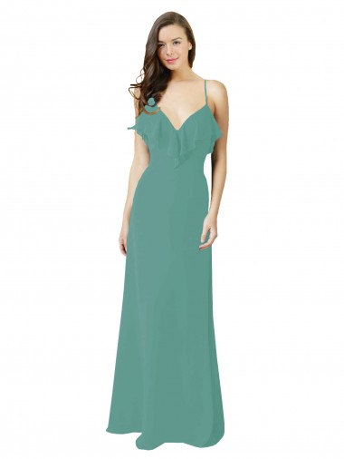 Soft Chiffon A-Line Long Sleeveless Icelandic Silver Bridesmaid Gown Barrie