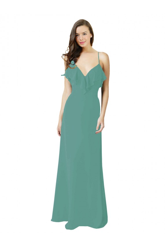 Soft Chiffon A-Line Long Sleeveless Icelandic Silver Bridesmaid Gown Barrie