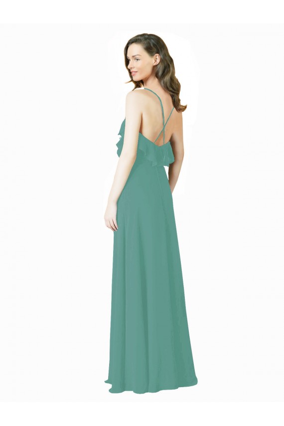 Soft Chiffon A-Line Long Sleeveless Icelandic Silver Bridesmaid Gown Barrie